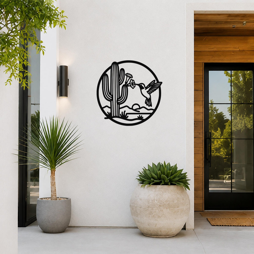 Sonoran Desert Scene Metal Wall Art: Southwestern Nature Inspired Design, Weatherproof Steel (Indoor Outdoor, Living Room Accent)