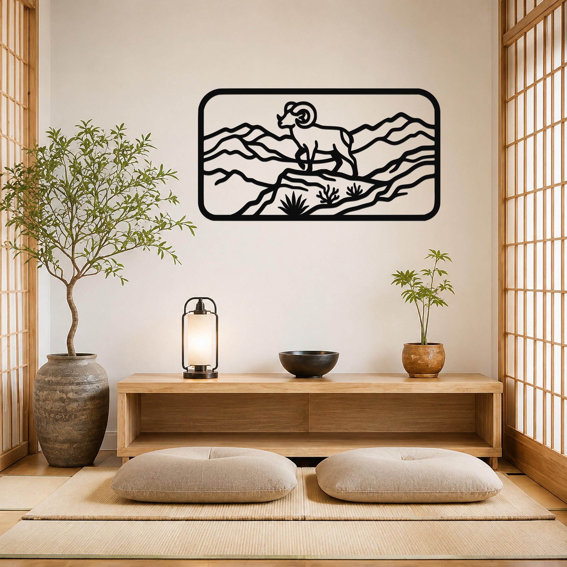 Bighorn Sheep Metal Bold Organic Design: Weatherproof Steel Wall Art, Indoor Outdoor | Mountain Wildlife Decor, Sculptural | Rustic Western