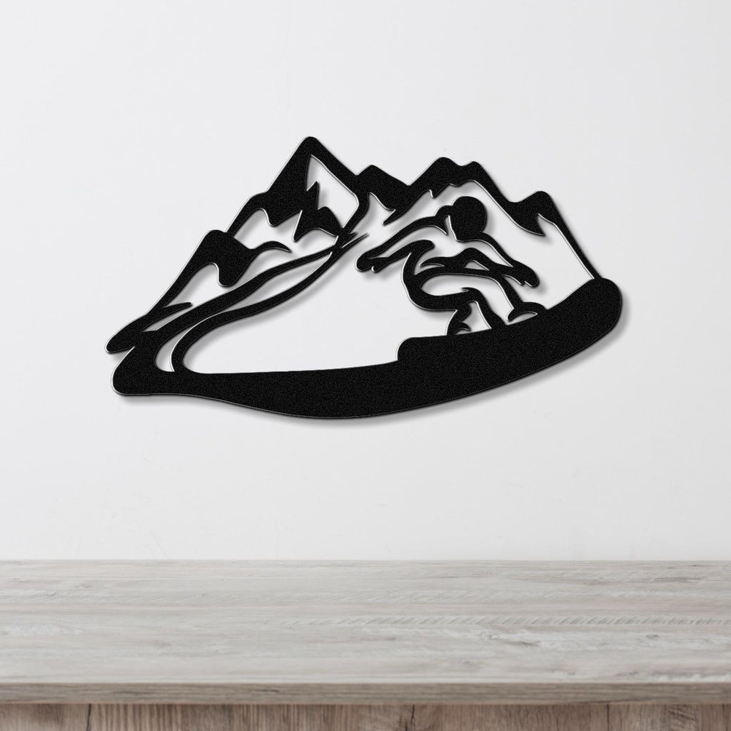 Snowboarder with Mountains Metal Wall Art
