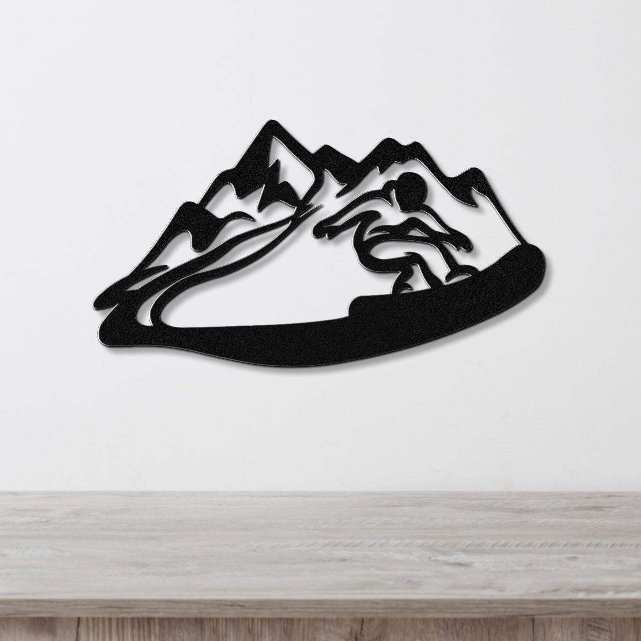 Snowboarder with Mountains Metal Wall Art