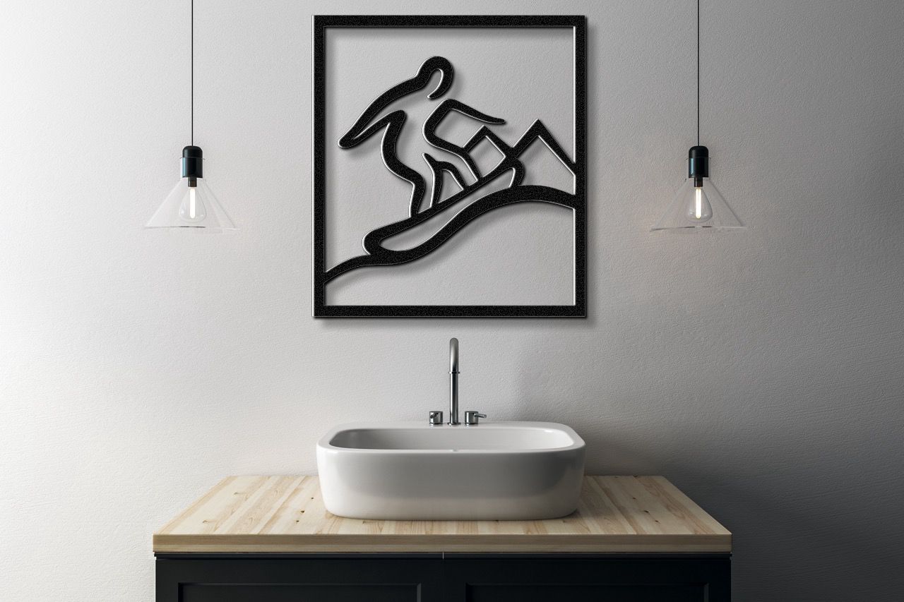 Snowboarder with Mountains Metal Wall Art