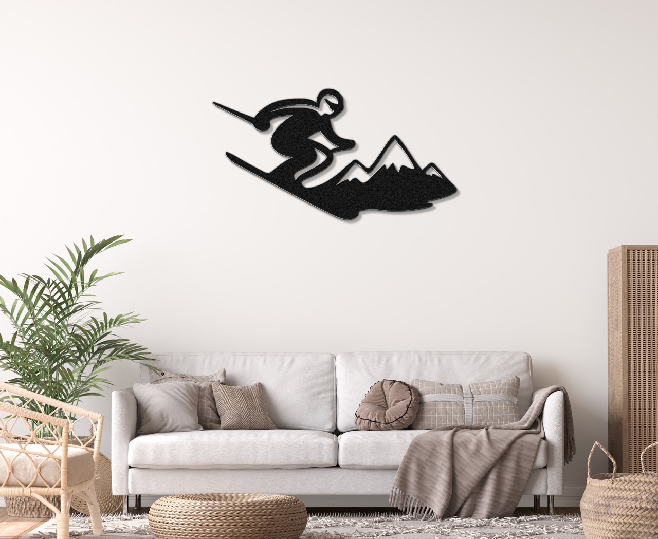 Skier and Mountain Metal Wall Art