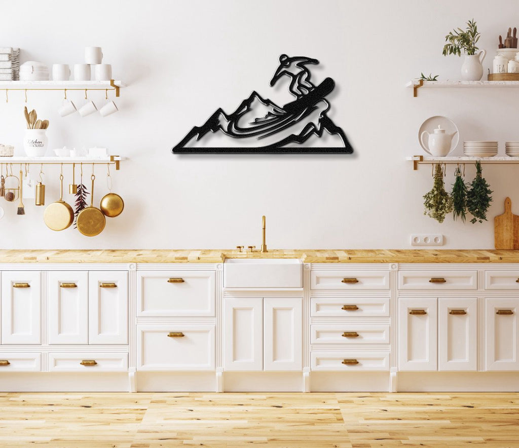 Snowboarder with Mountains Metal Wall Art