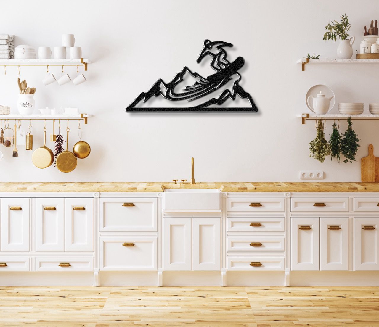Snowboarder with Mountains Metal Wall Art