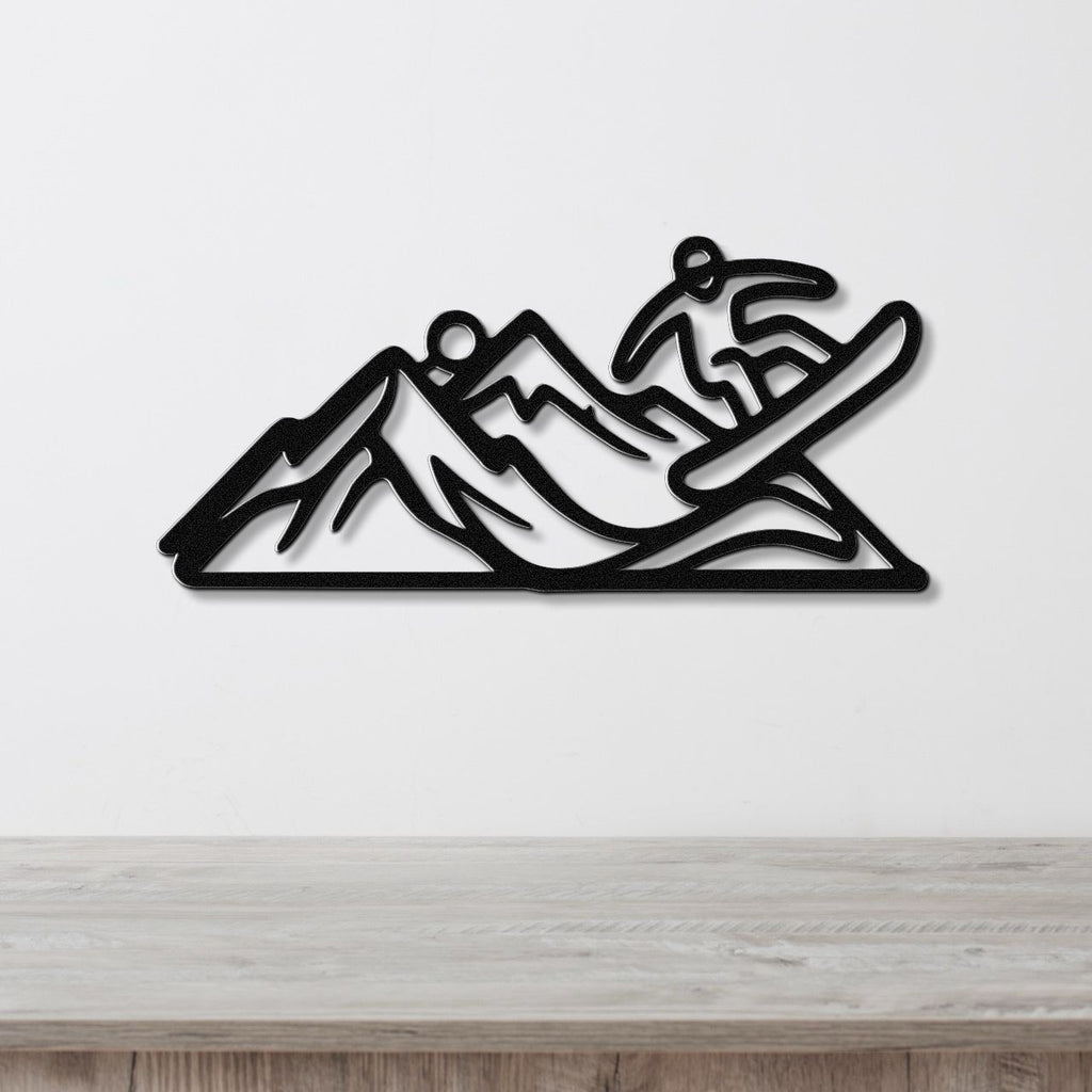 Snowboarder with Mountains Metal Wall Art