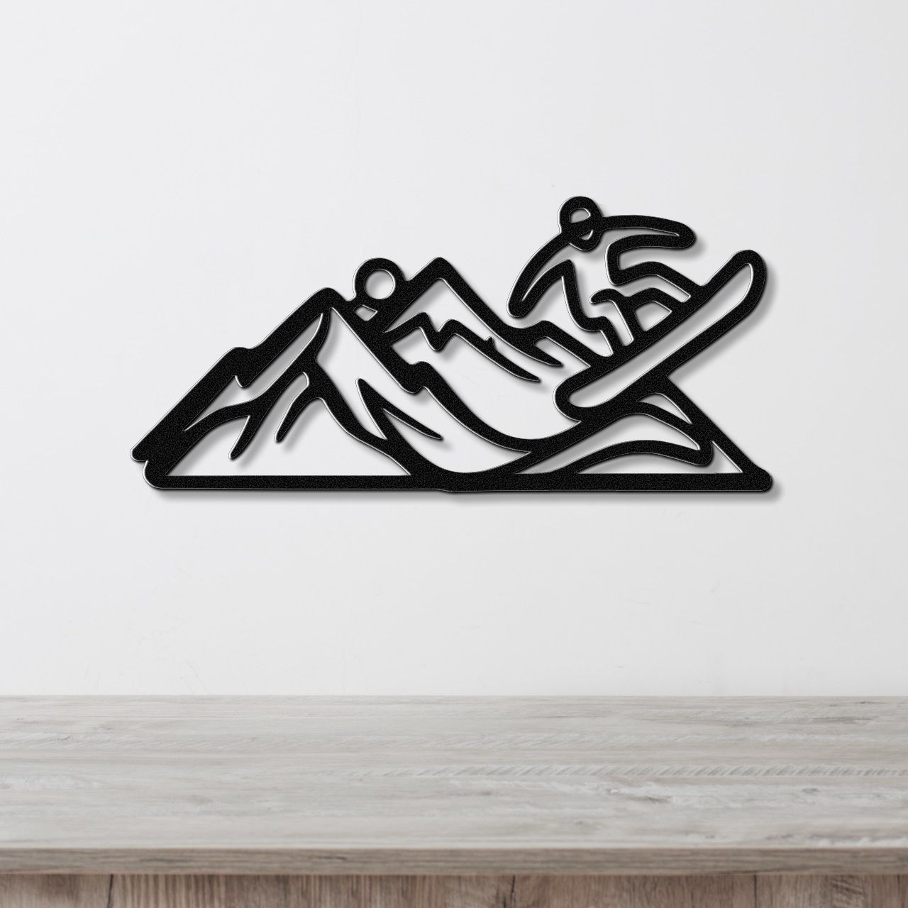 Snowboarder with Mountains Metal Wall Art