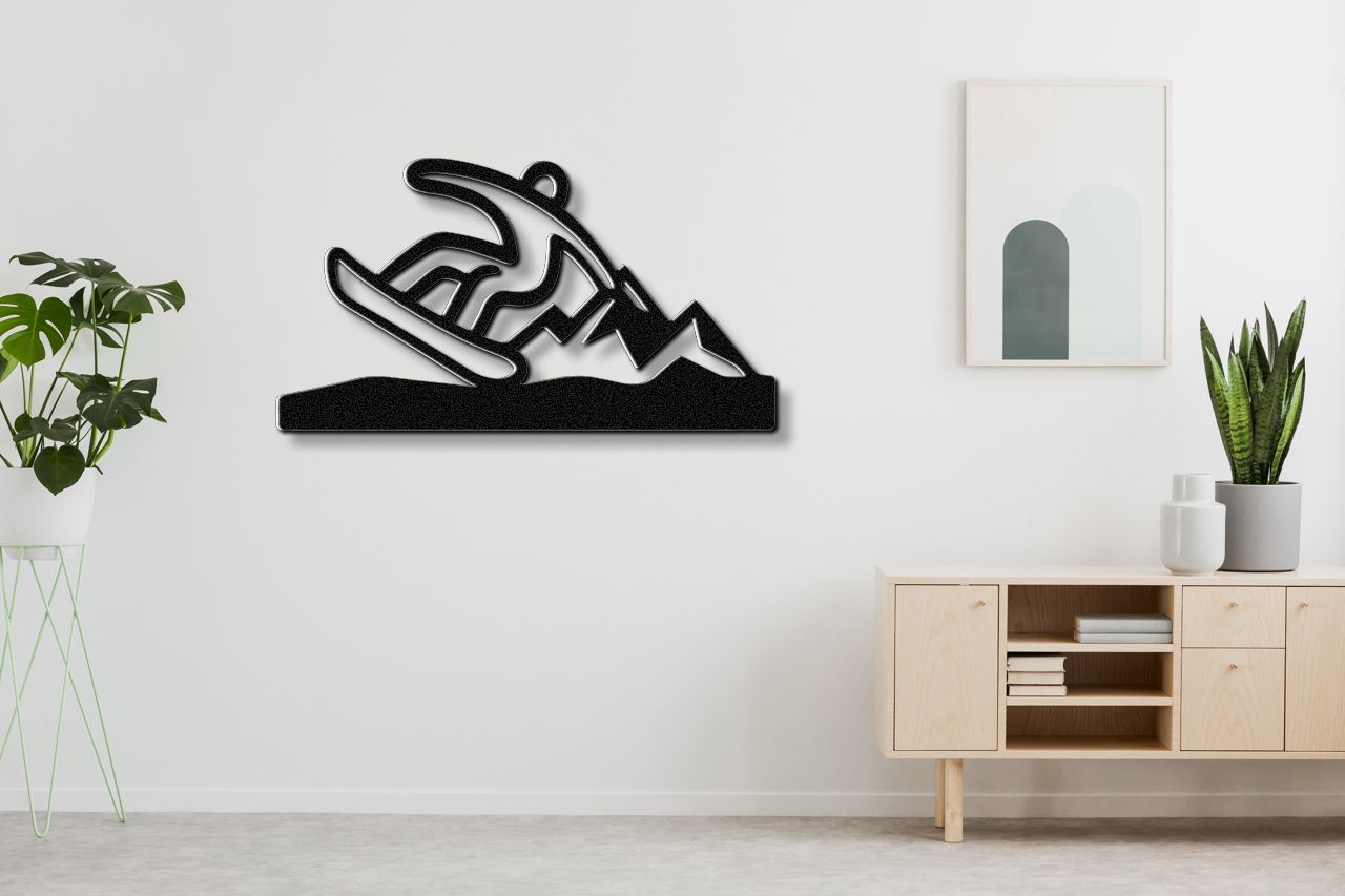 Snowboarder with Mountains Metal Wall Art