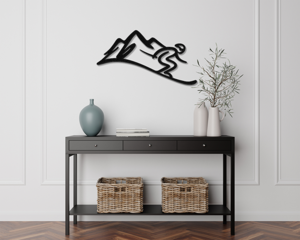 Skier and Mountain Metal Wall Art