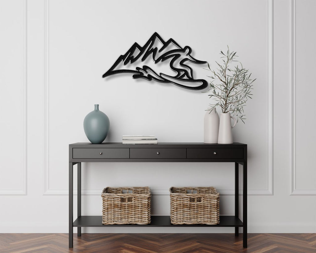 Snowboarder with Mountains Metal Wall Art