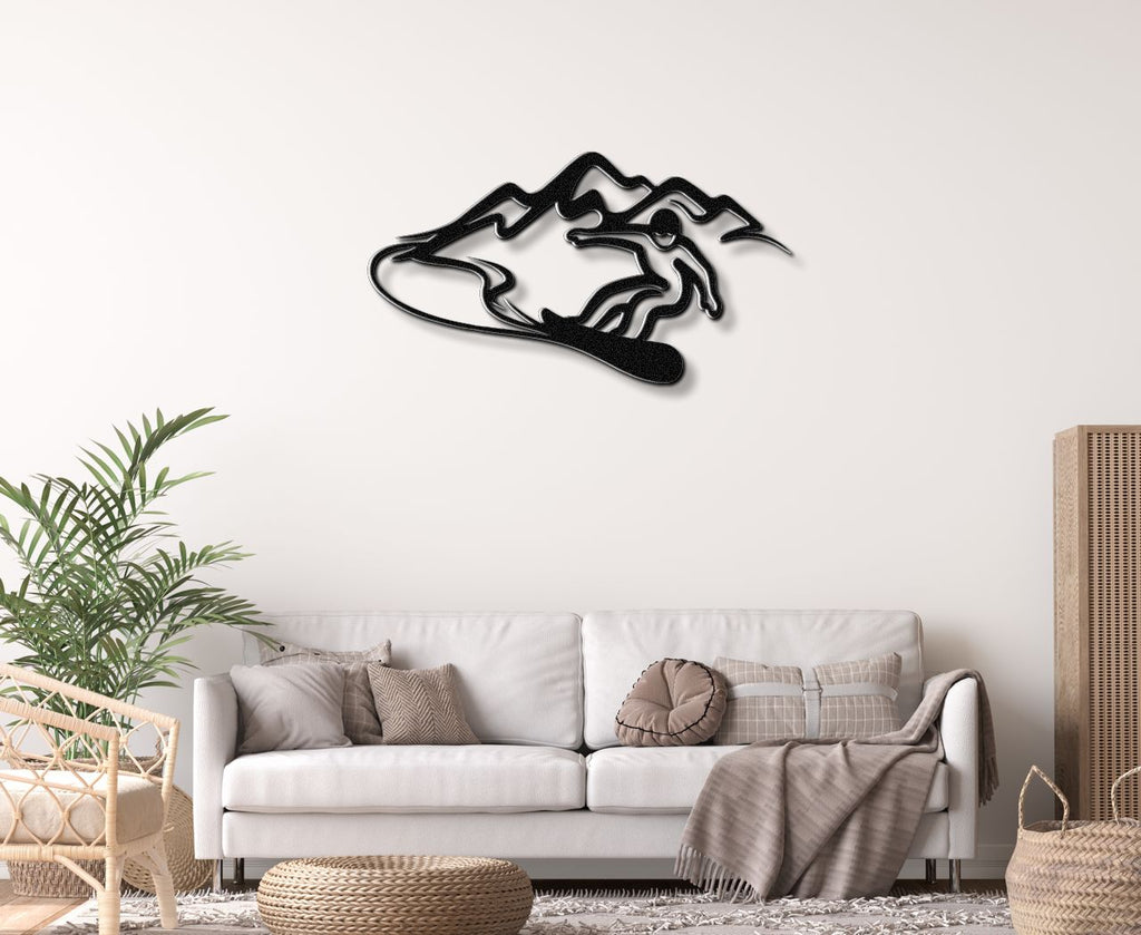 Snowboarder with Mountains Metal Wall Art