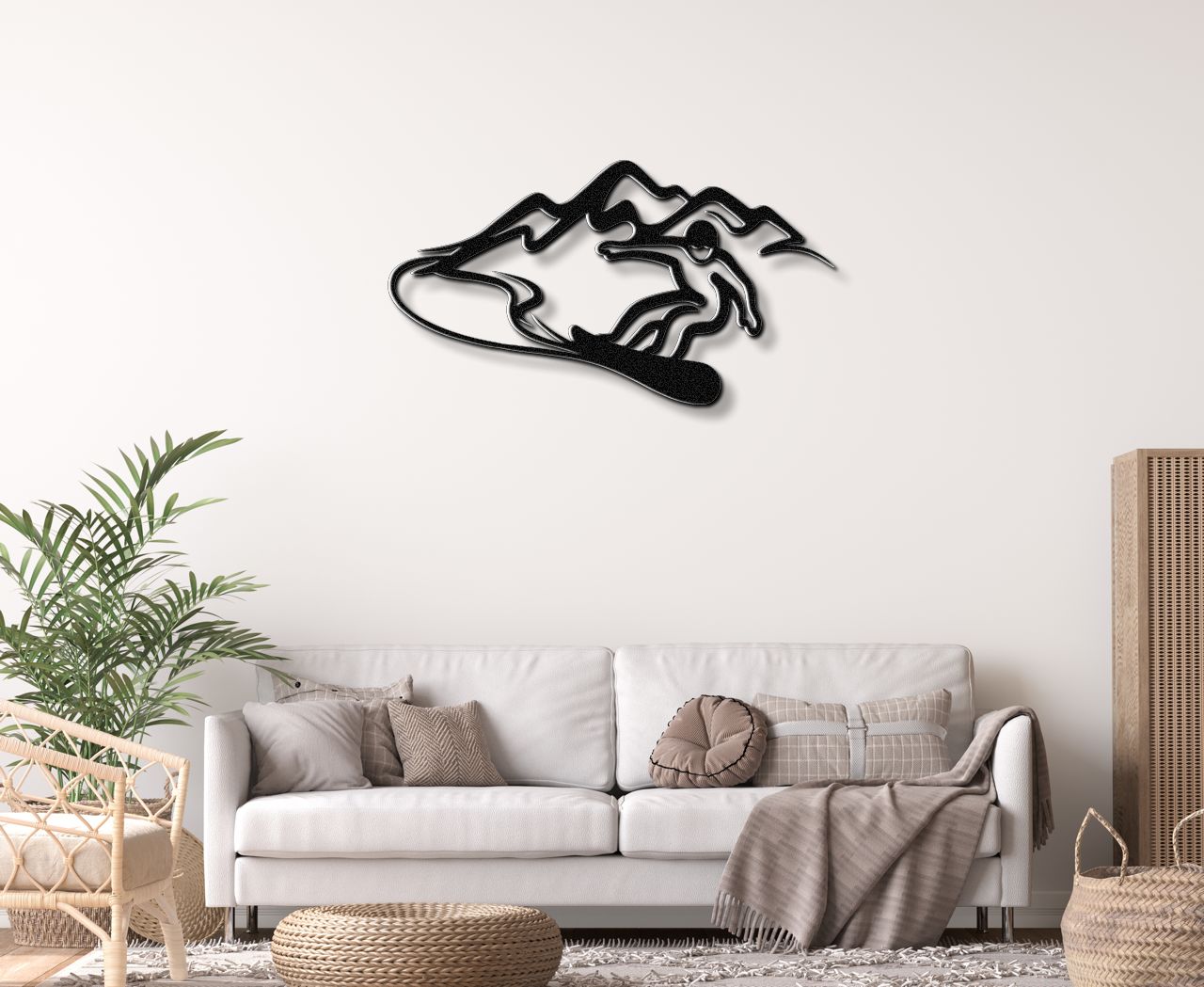 Snowboarder with Mountains Metal Wall Art