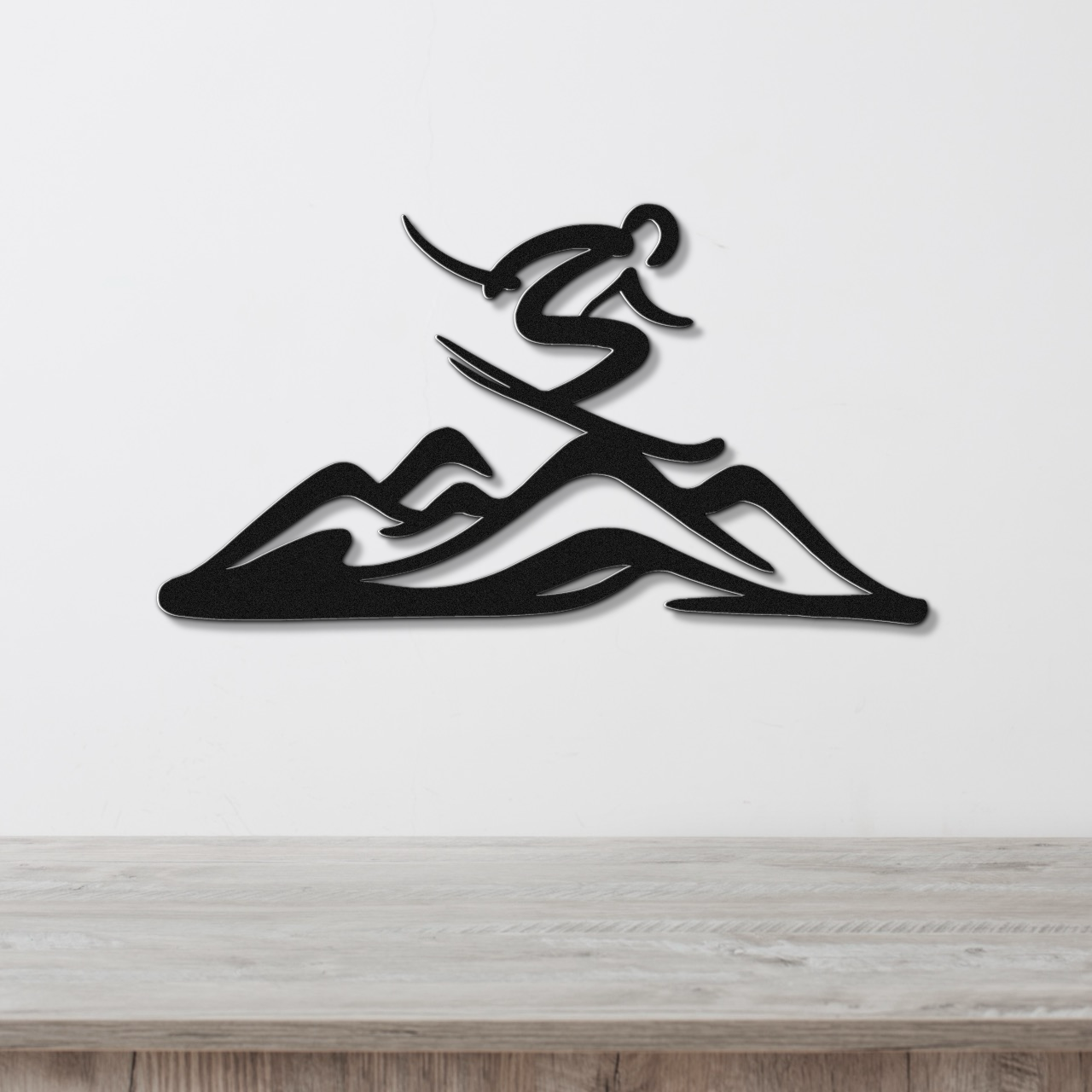 Skier and Mountain Metal Wall Art