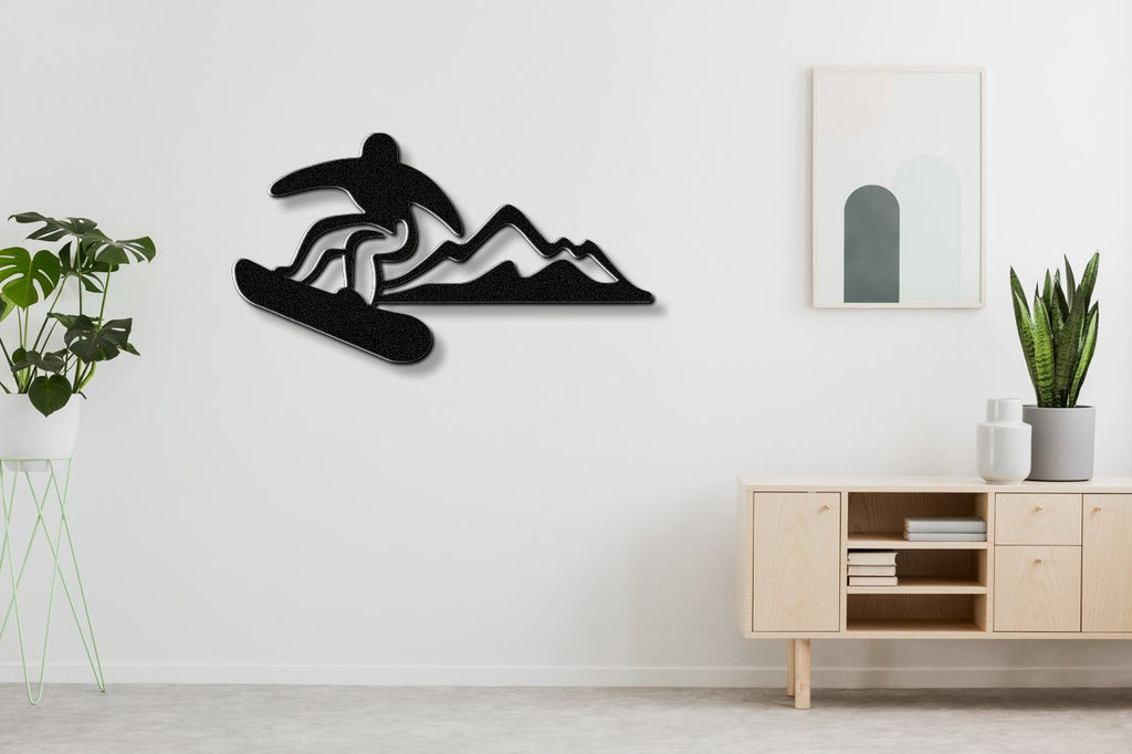 Snowboarder with Mountains Metal Wall Art