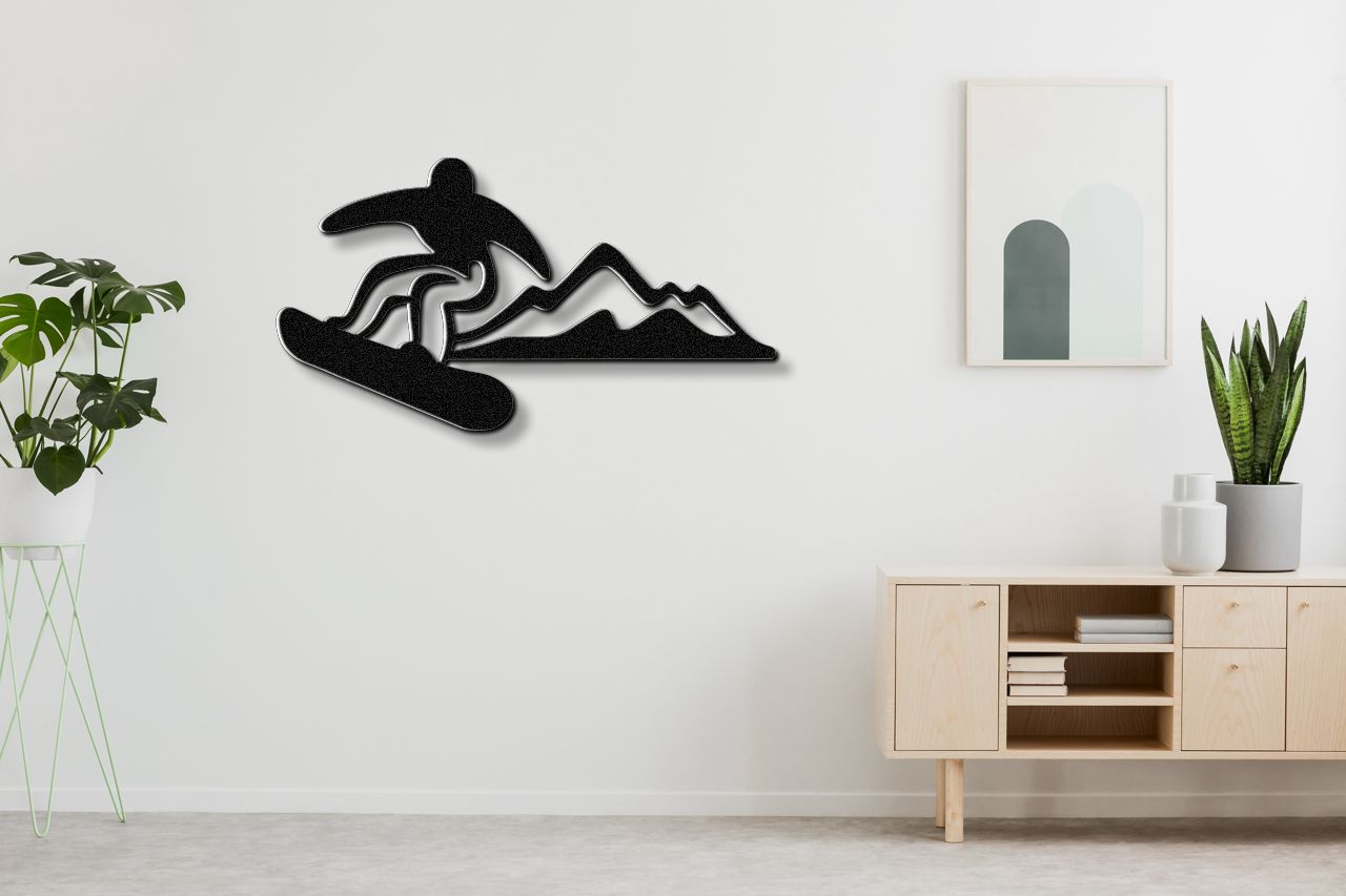 Snowboarder with Mountains Metal Wall Art