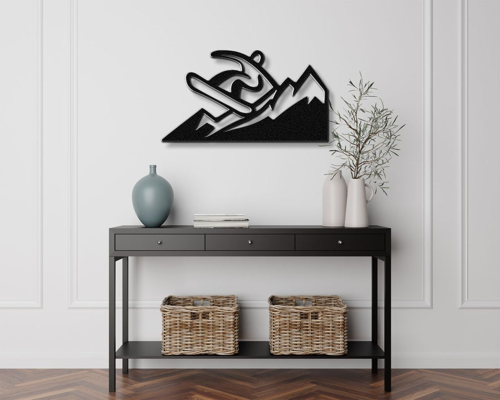 Snowboarder with Mountains Metal Wall Art