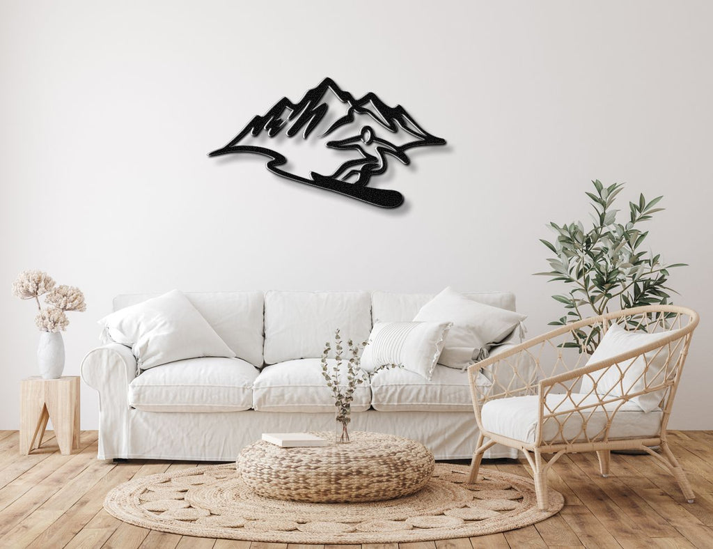 Snowboarder with Mountains Metal Wall Art