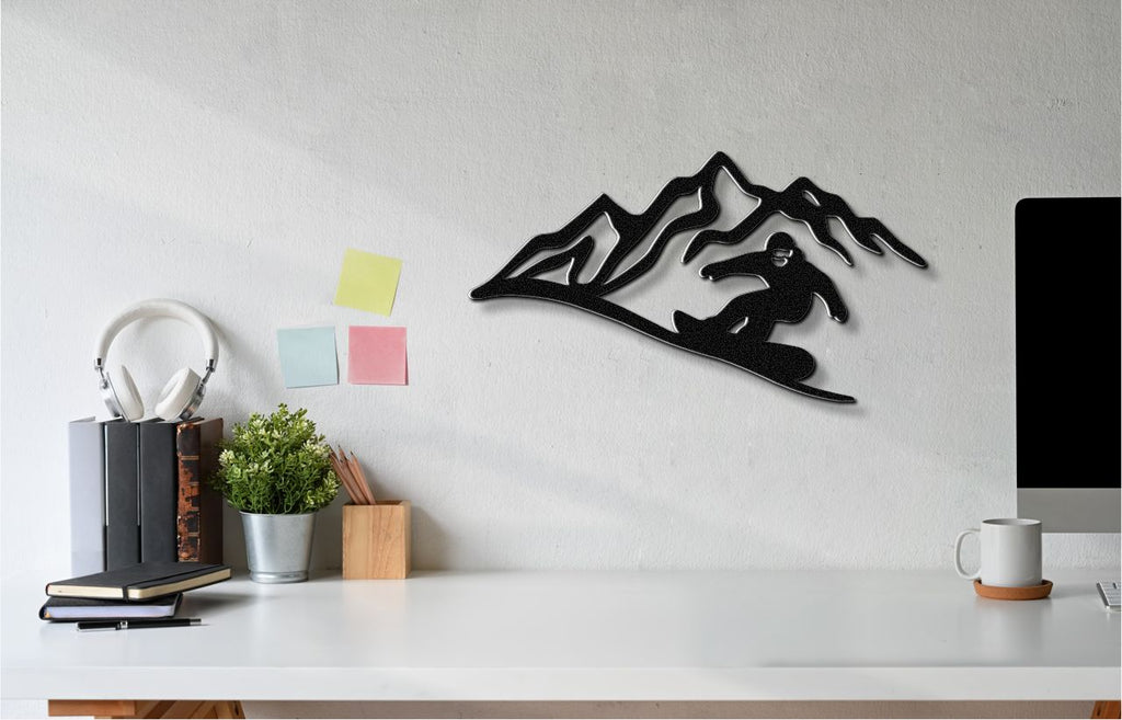 Snowboarder with Mountains Metal Wall Art