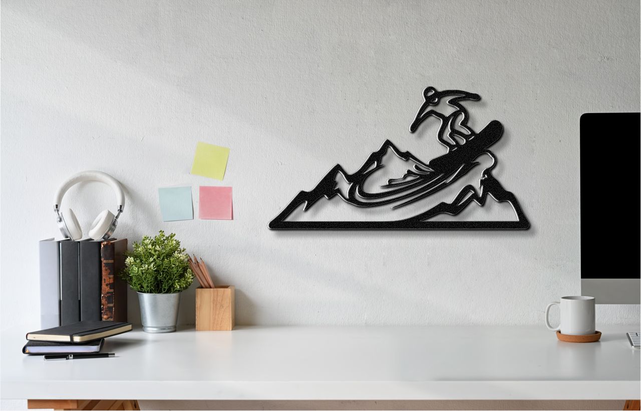 Snowboarder with Mountains Metal Wall Art