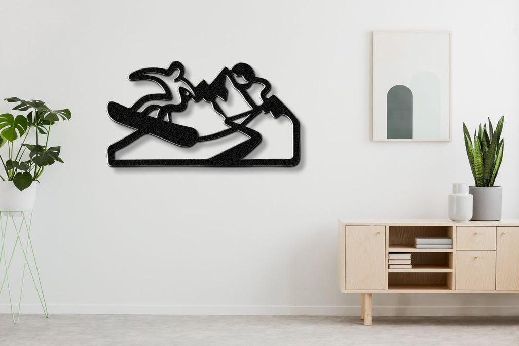 Snowboarder with Mountains Metal Wall Art