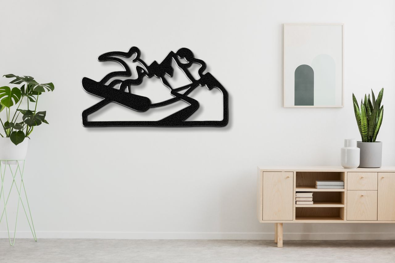 Snowboarder with Mountains Metal Wall Art