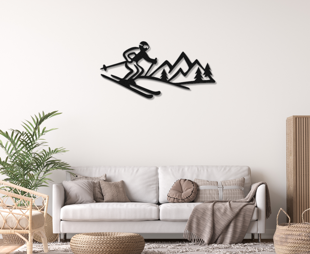 Skier and Mountain Metal Wall Art