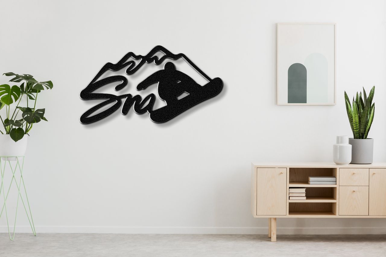 Snowboarder with Mountains Metal Wall Art