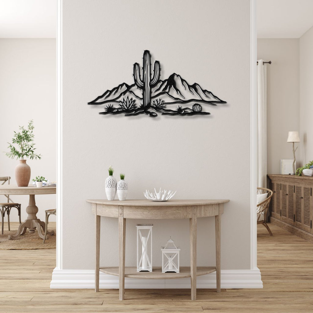 Saguaro Cactus with Mountains Metal Wall Art