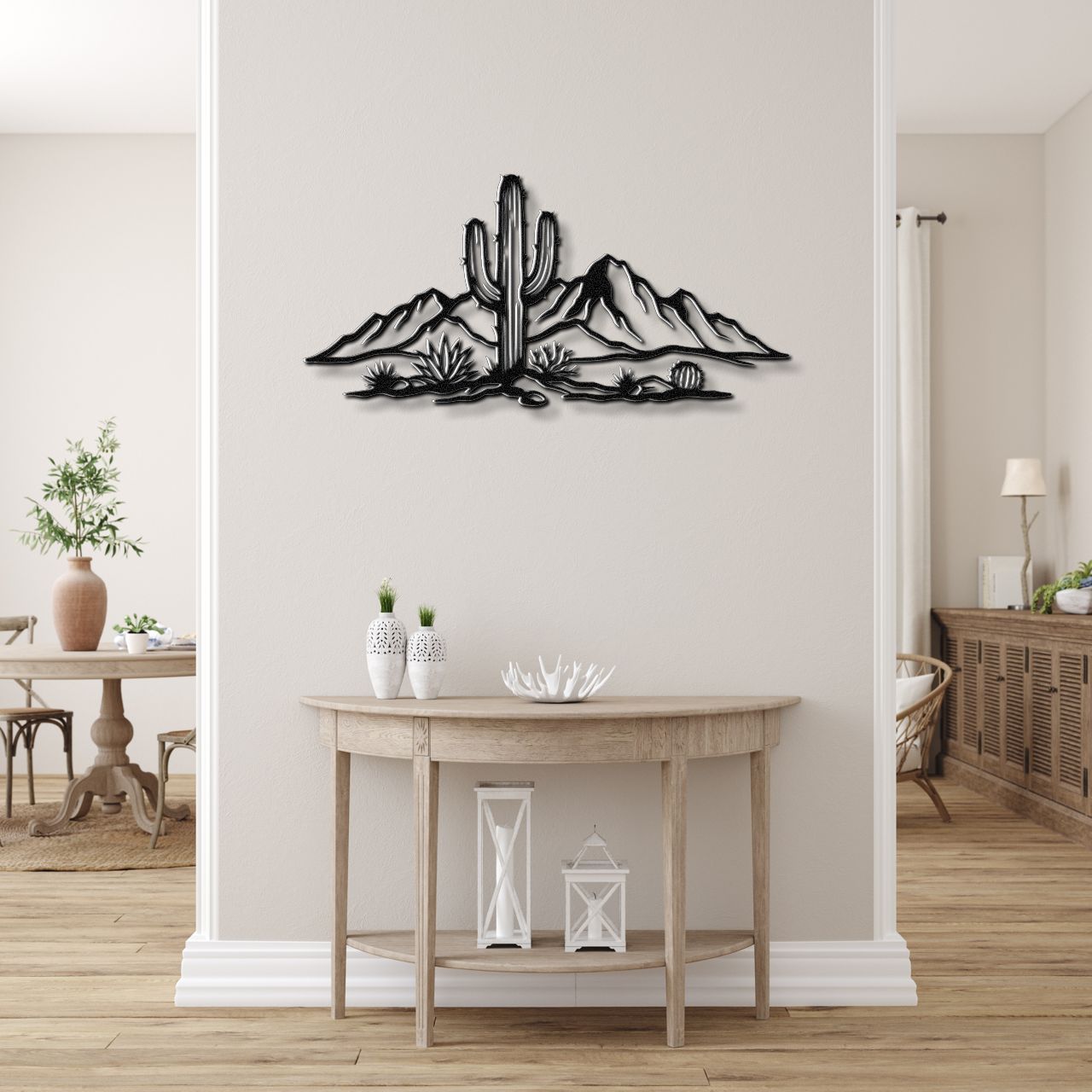 Saguaro Cactus with Mountains Metal Wall Art