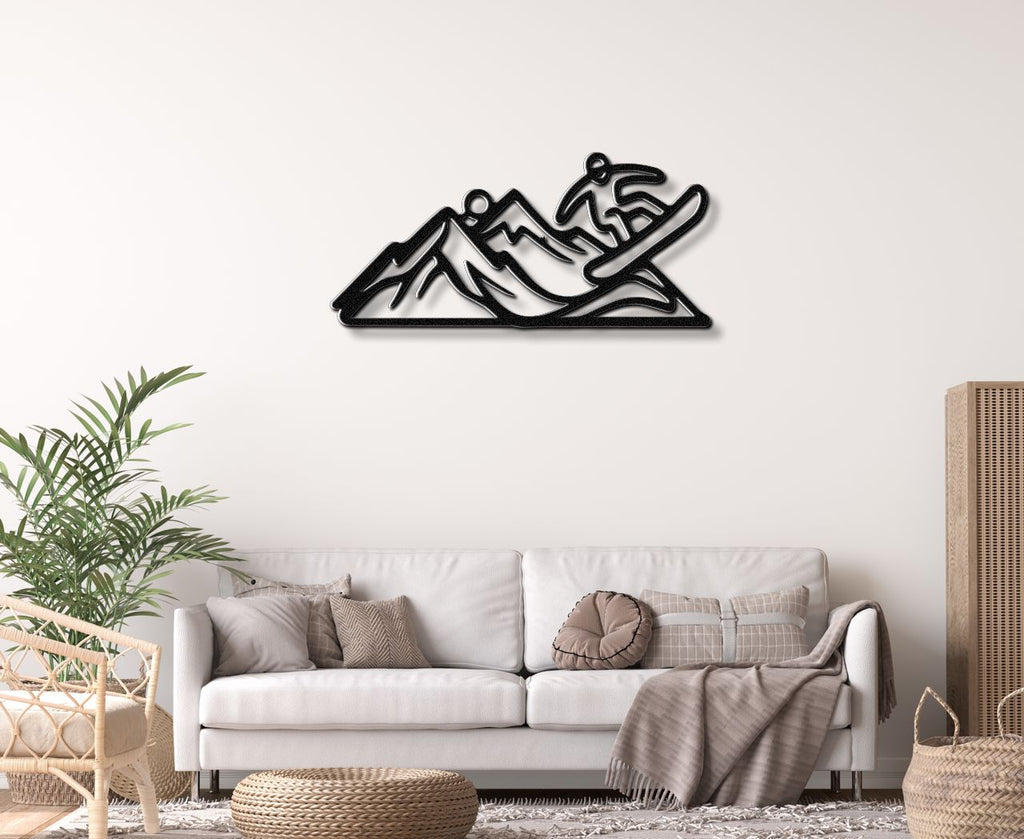 Snowboarder with Mountains Metal Wall Art