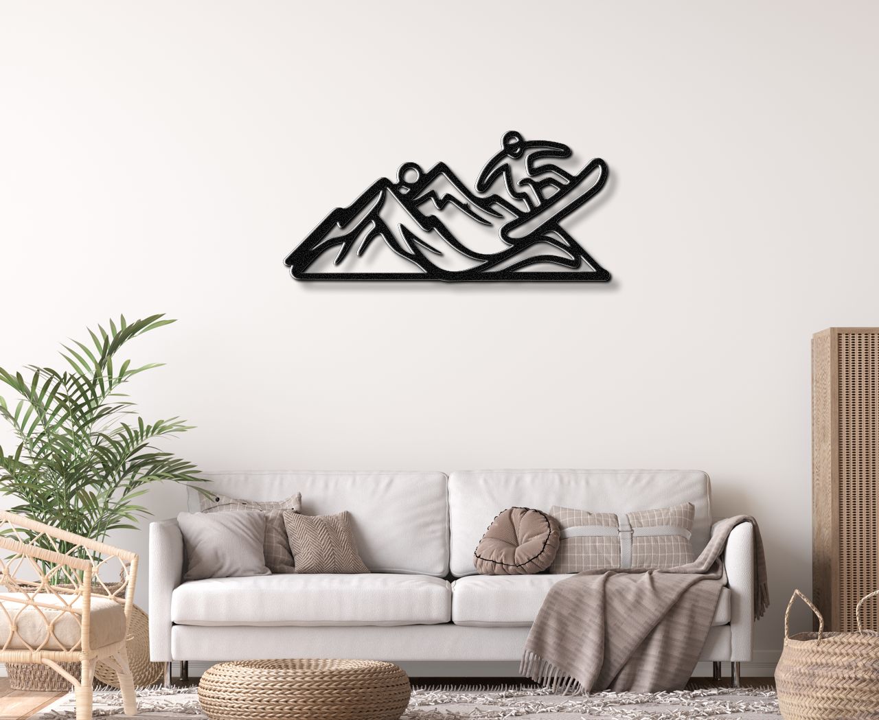 Snowboarder with Mountains Metal Wall Art