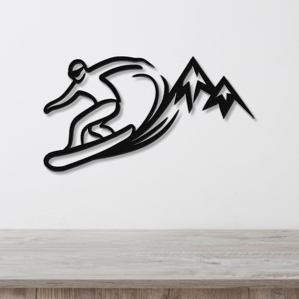 Snowboarder with Mountains Metal Wall Art