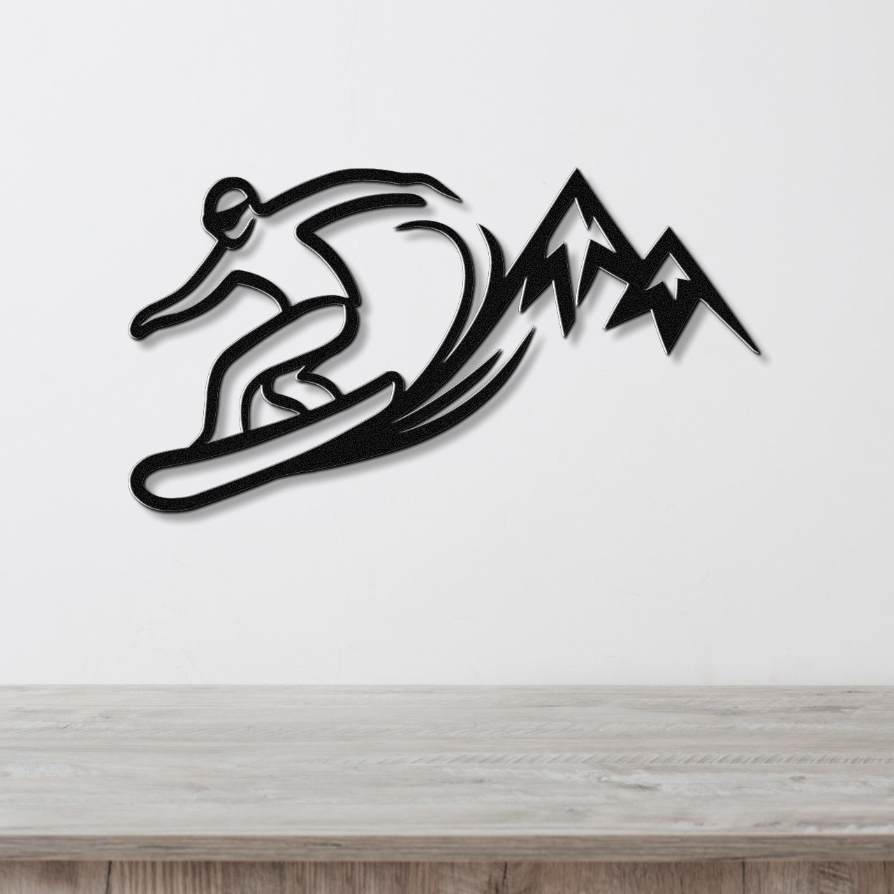 Snowboarder with Mountains Metal Wall Art