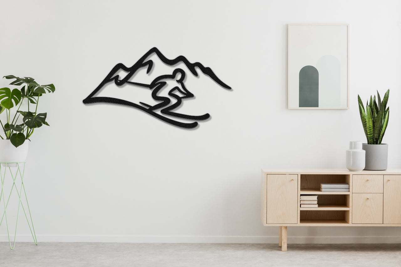 Skier and Mountain Metal Wall Art