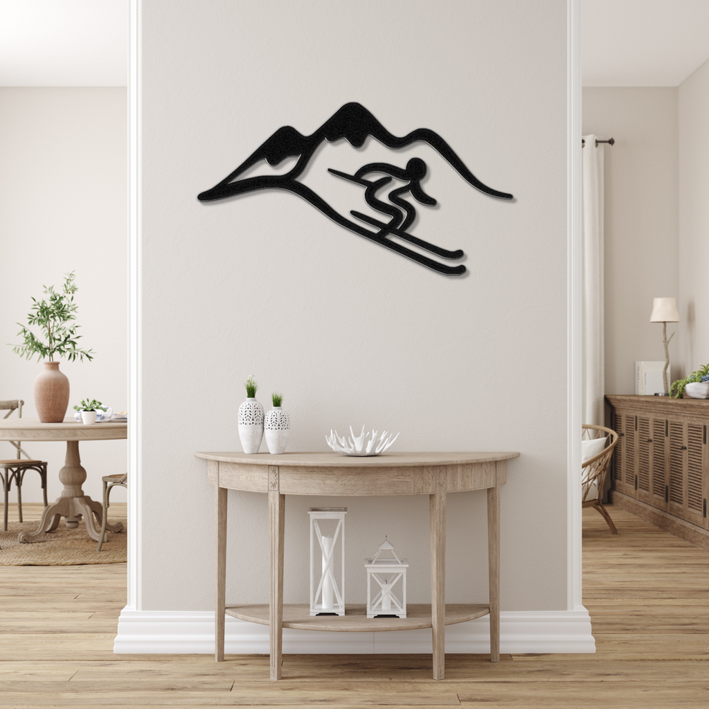 Skier and Mountain Metal Wall Art