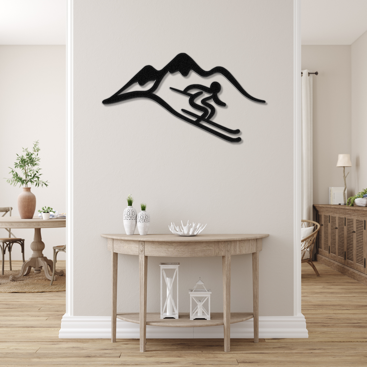 Skier and Mountain Metal Wall Art