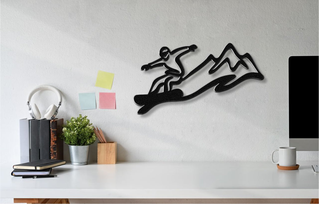 Snowboarder with Mountains Metal Wall Art