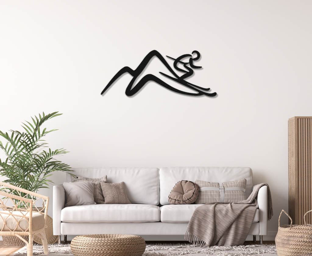 Skier and Mountain Metal Wall Art