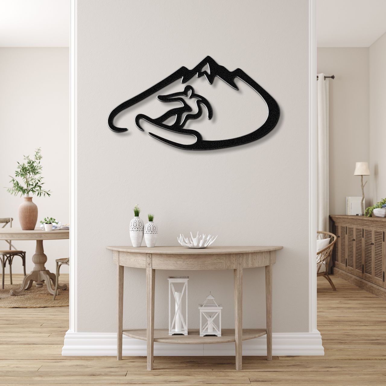 Snowboarder with Mountains Metal Wall Art