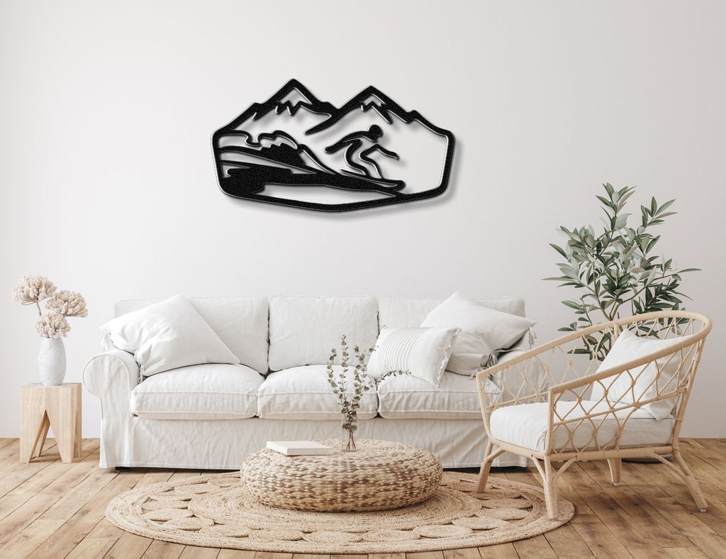 Snowboarder with Mountains Metal Wall Art