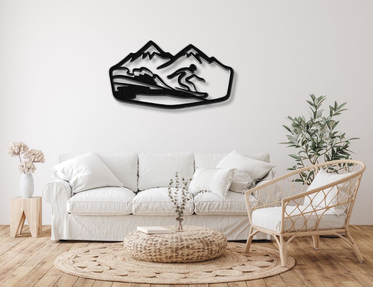 Snowboarder with Mountains Metal Wall Art
