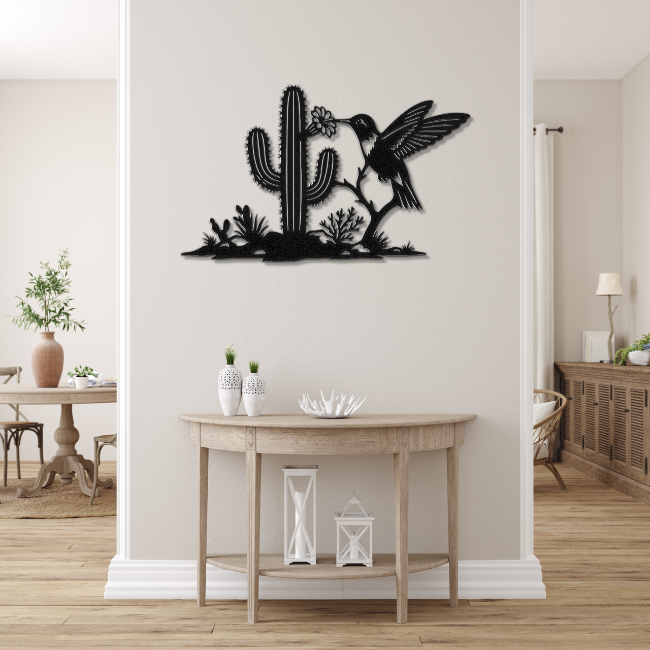 Hummingbird and Saguaro Metal Wall Art