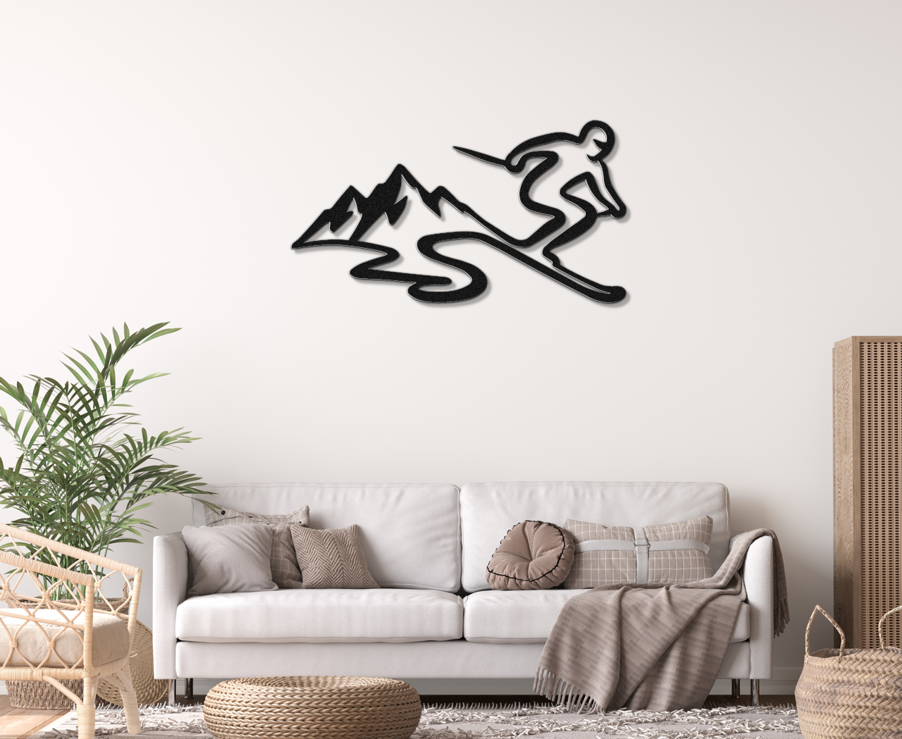 Skier and Mountain Metal Wall Art