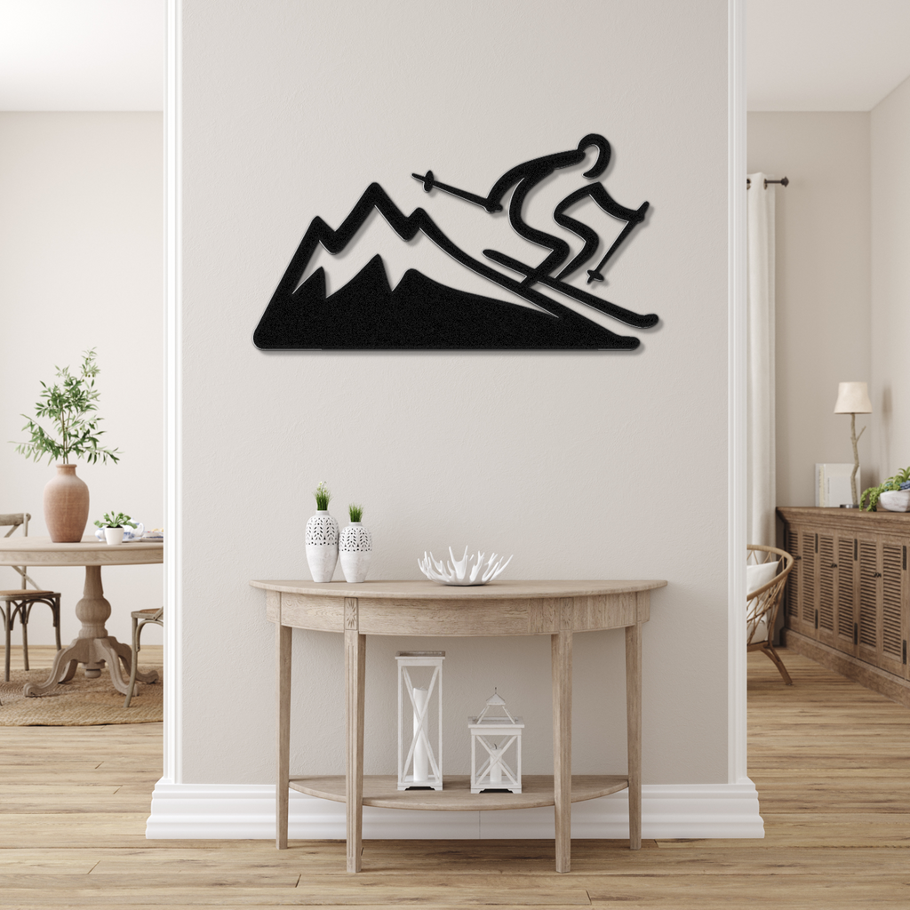 Skier and Mountain Metal Wall Art
