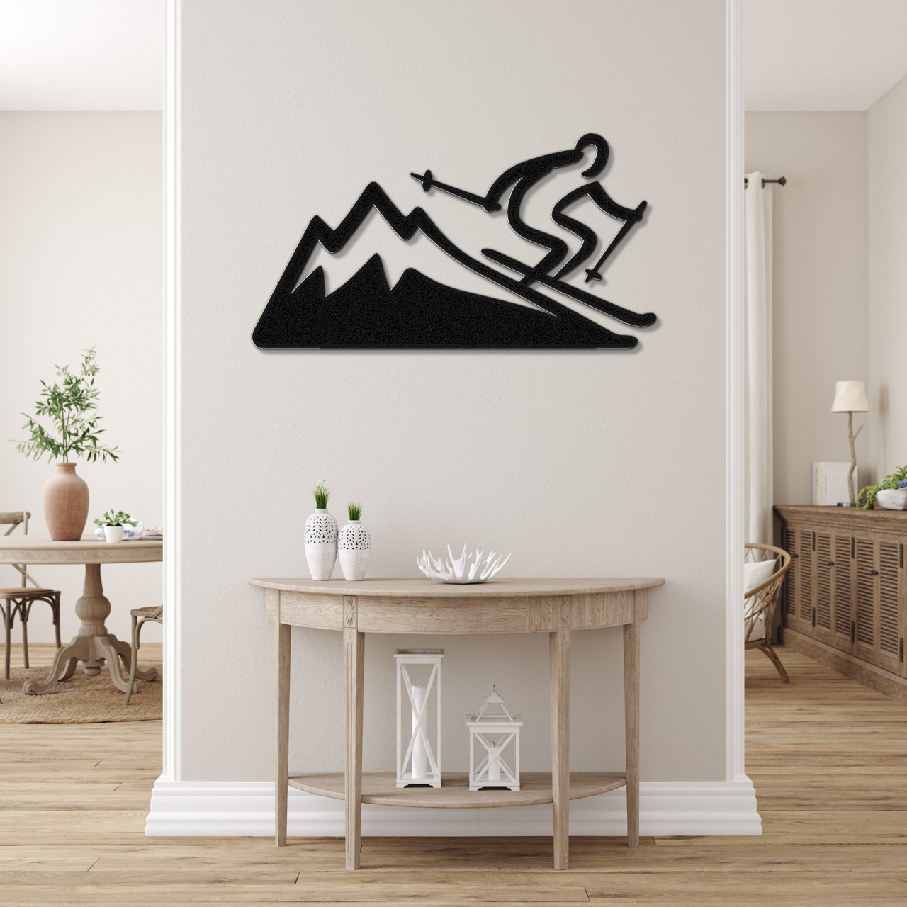 Skier and Mountain Metal Wall Art