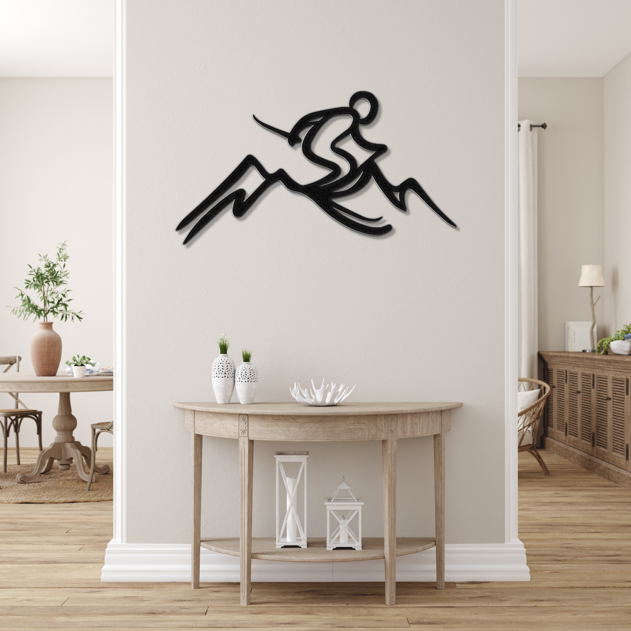 Skier and Mountain Metal Wall Art
