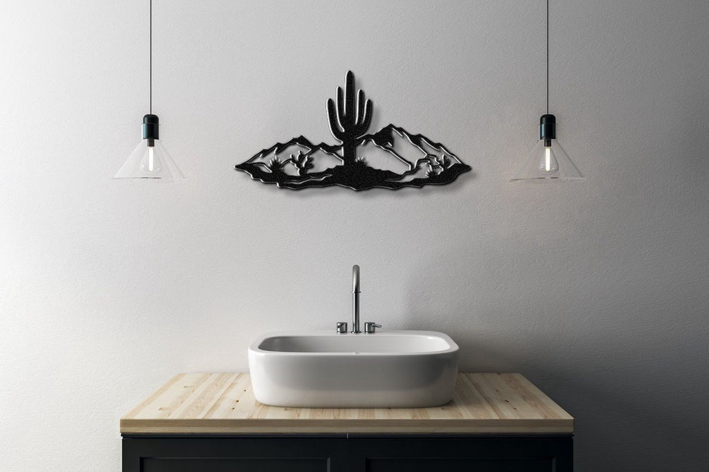 Saguaro Cactus with Mountains Metal Wall Art