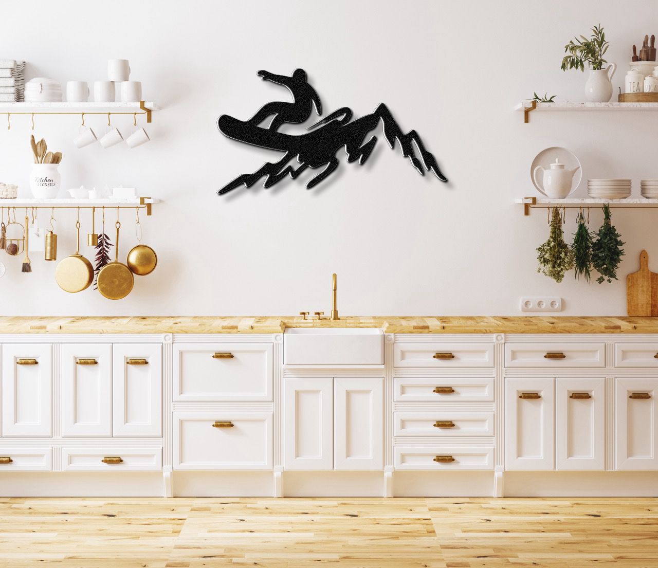 Snowboarder with Mountains Metal Wall Art