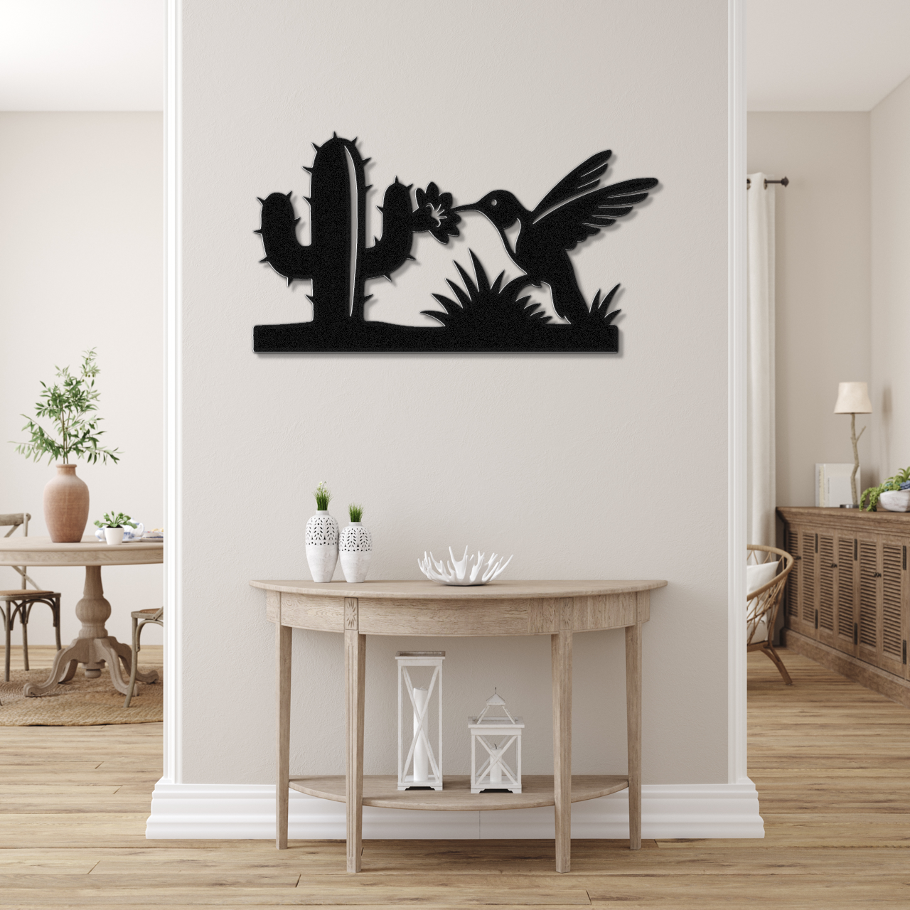 Hummingbird and Saguaro Metal Wall Art