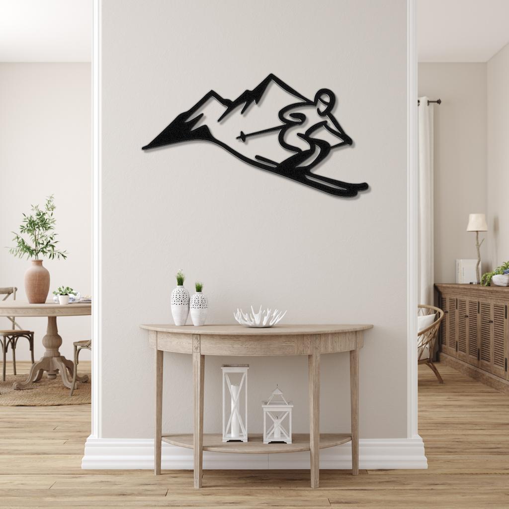 Skier and Mountain Metal Wall Art