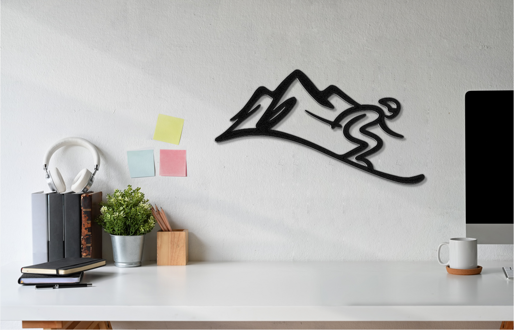 Skier and Mountain Metal Wall Art